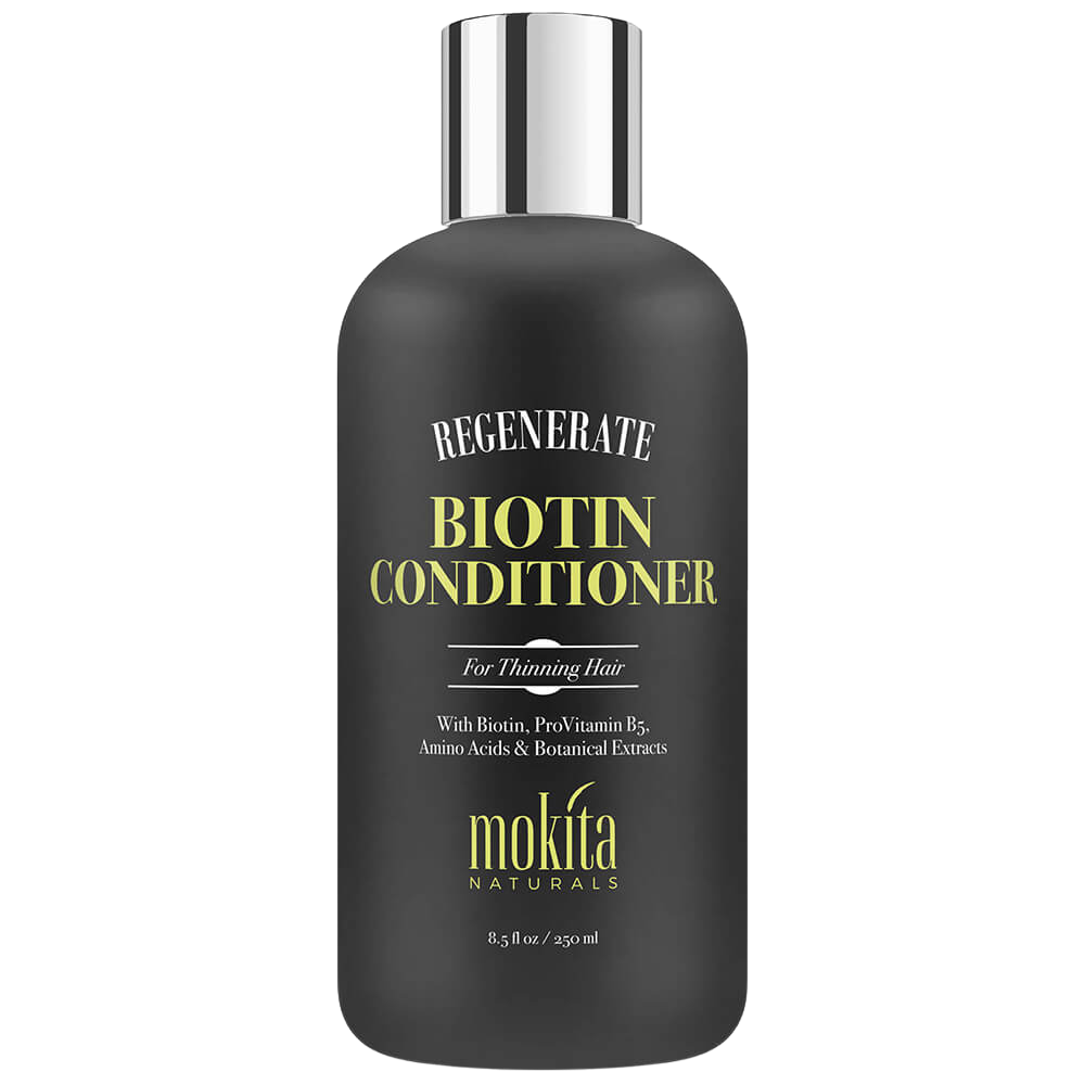Biotin conditioner bottle with black label on a white background