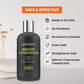 Biotin conditioner bottle with safety features listed on a light gray background