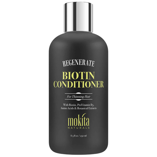 Biotin conditioner bottle with black label on a white background